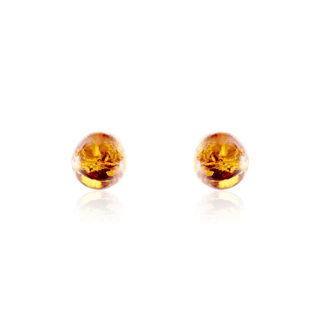 Boucles D'oreilles Puces Argent Blanc Brunhilld Ambre - Boucles d'oreilles fantaisie Femme | Histoire d’Or