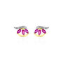 Boucles D'oreilles Puces Petale Or Bicolore Rubis Et Diamant