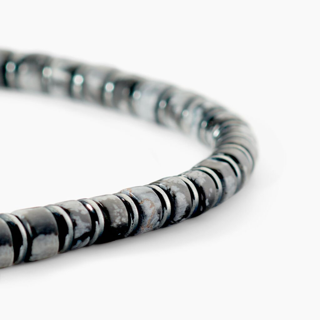 Bracelet Jourdan Acier Blanc Obsidienne H&eacute;matite - Bracelets Homme | Histoire d&rsquo;Or