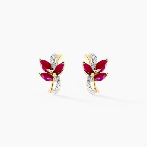 Boucles D'oreilles Puces Angie Or Jaune Rubis Diamant - Clous d'oreilles Femme | Histoire d&rsquo;Or