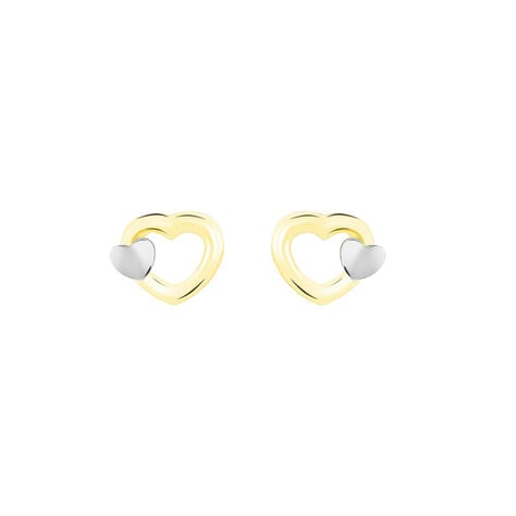 Boucles D'oreilles Puces Anne-maudae Double Coeurs Or Bicolore - Clous d'oreilles Femme | Histoire d’Or