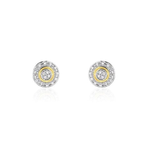 Boucles D'oreilles Puces Rosangela Or Bicolore Diamant Blanc - Clous d'oreilles Femme | Histoire d&rsquo;Or
