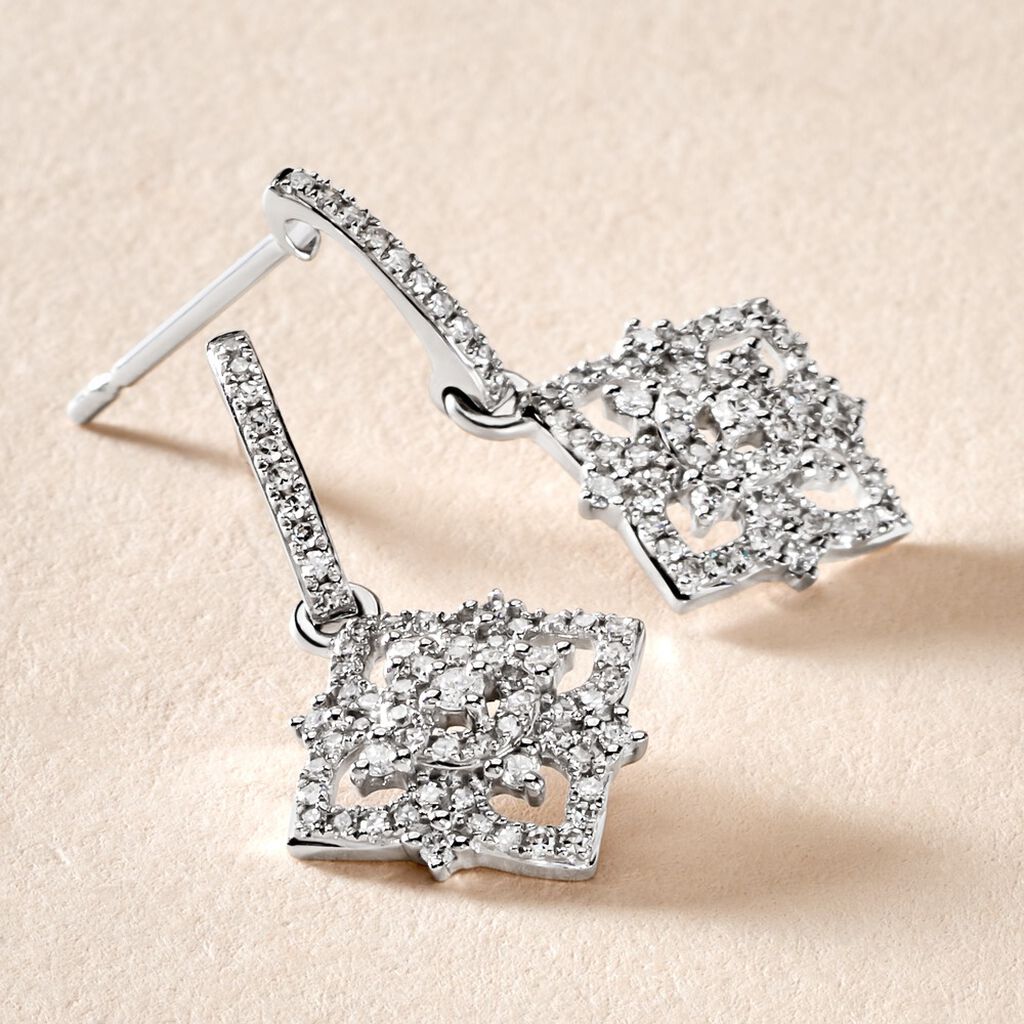 Boucles D'oreilles Pendantes Rosée Or Blanc Diamant - Boucles d'oreilles pendantes Femme | Histoire d’Or