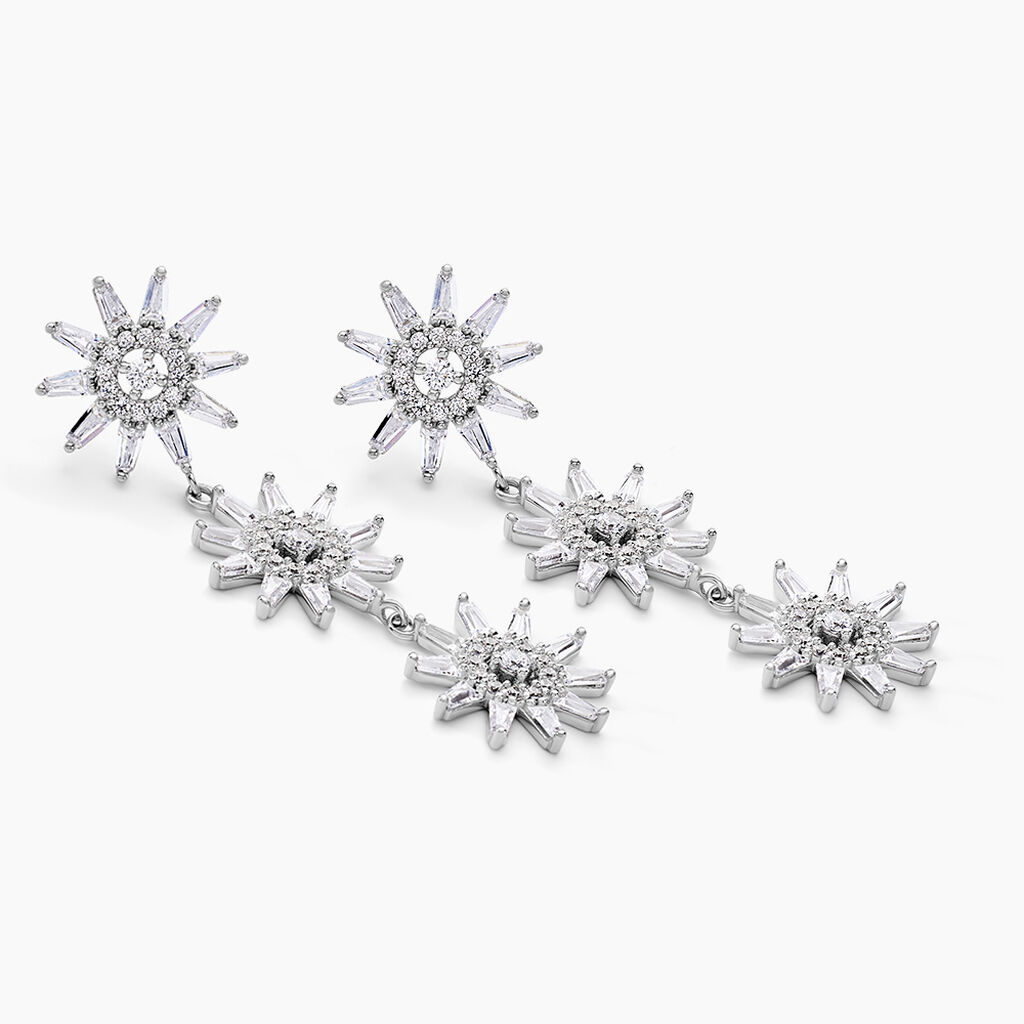 Boucles D'oreilles Pendantes Daisy Argent Blanc Oxyde De Zirconium - Boucles d'oreilles pendantes Femme | Histoire d’Or