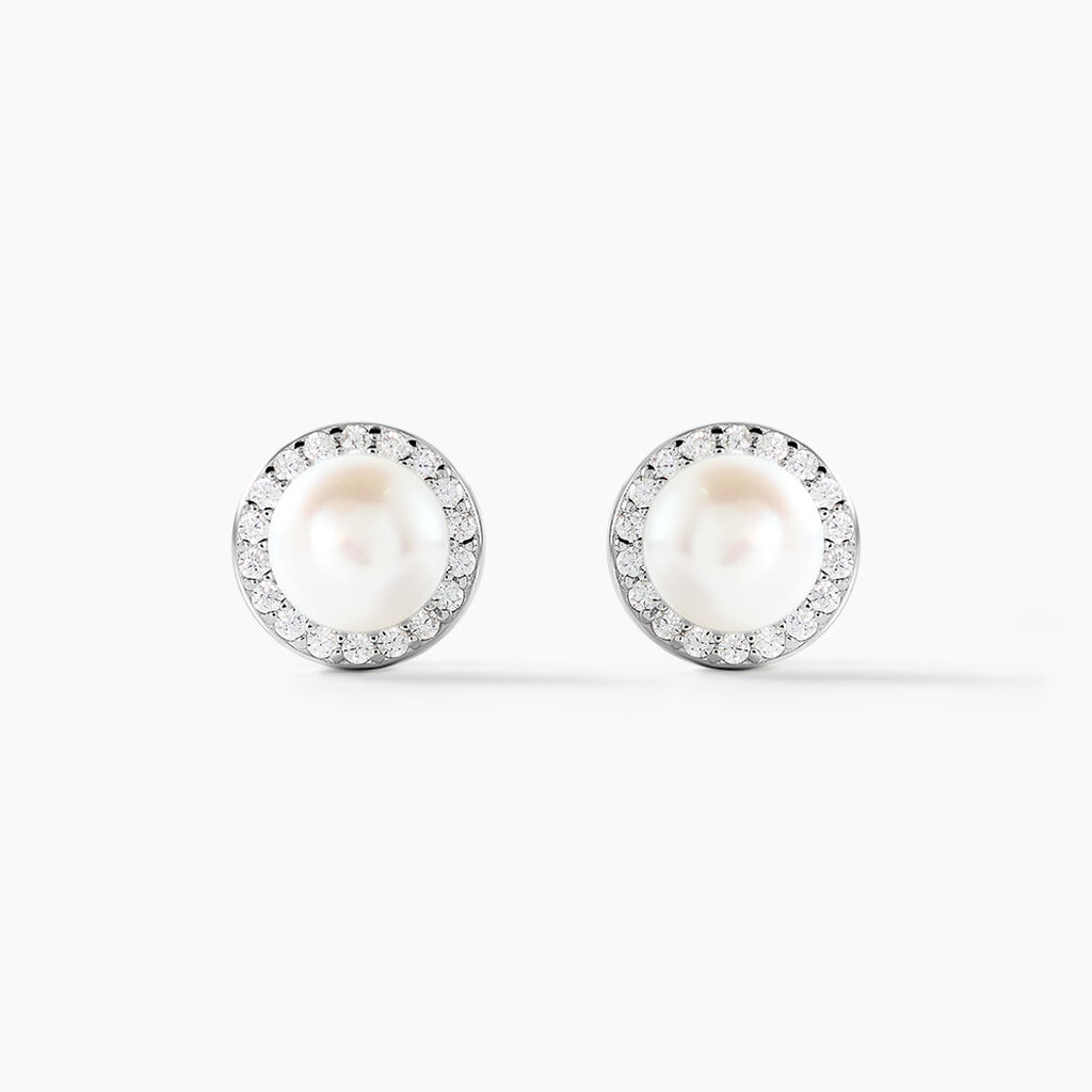 Boucles D’oreilles Clips Argent Blanc Valerio Perles Oxydes