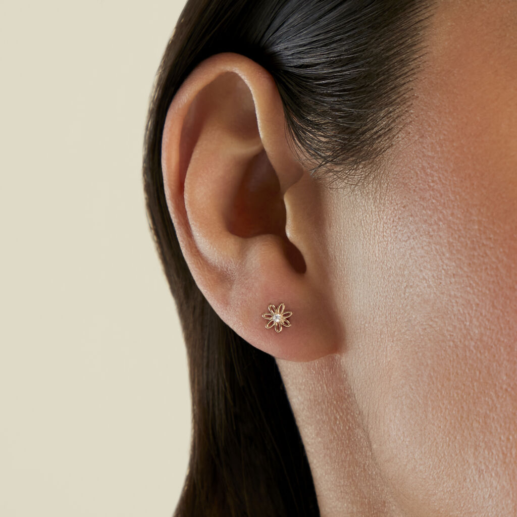 Boucles D'oreilles Puces Syd Or Jaune Oxyde De Zirconium - Clous d'oreilles Enfant | Histoire d&rsquo;Or