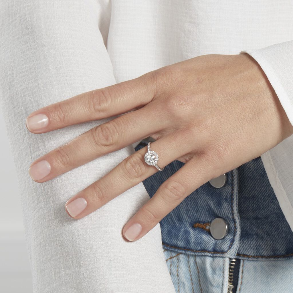 Bague Mentoura Or Blanc Diamant Synthétique - Bagues solitaires Femme | Histoire d’Or