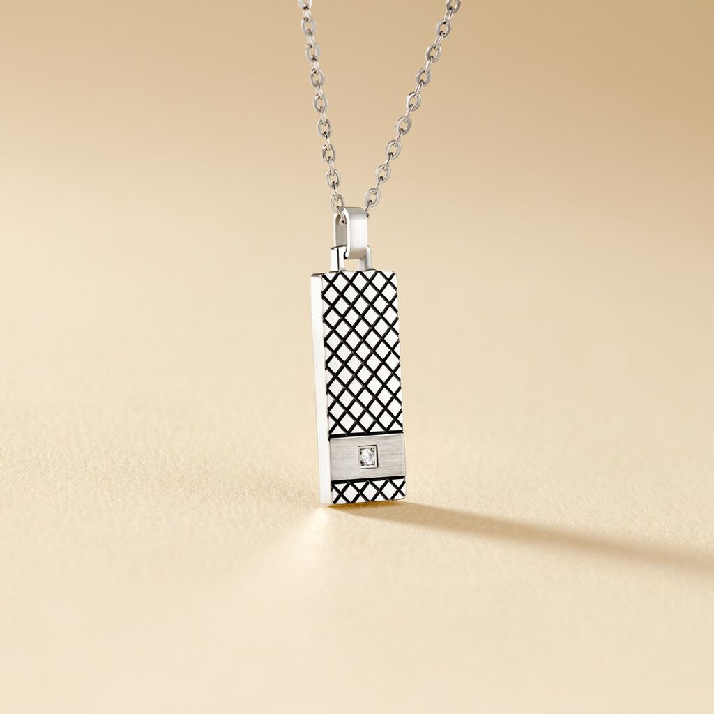 Collier Clement Acier Blanc Oxyde De Zirconium - Colliers fantaisie Homme | Histoire d&rsquo;Or