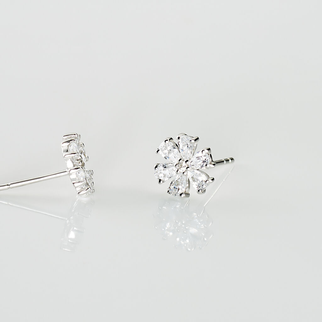 Boucles D'oreilles Puces Maelane Or Blanc Oxyde De Zirconium - Clous d'oreilles Femme | Histoire d&rsquo;Or