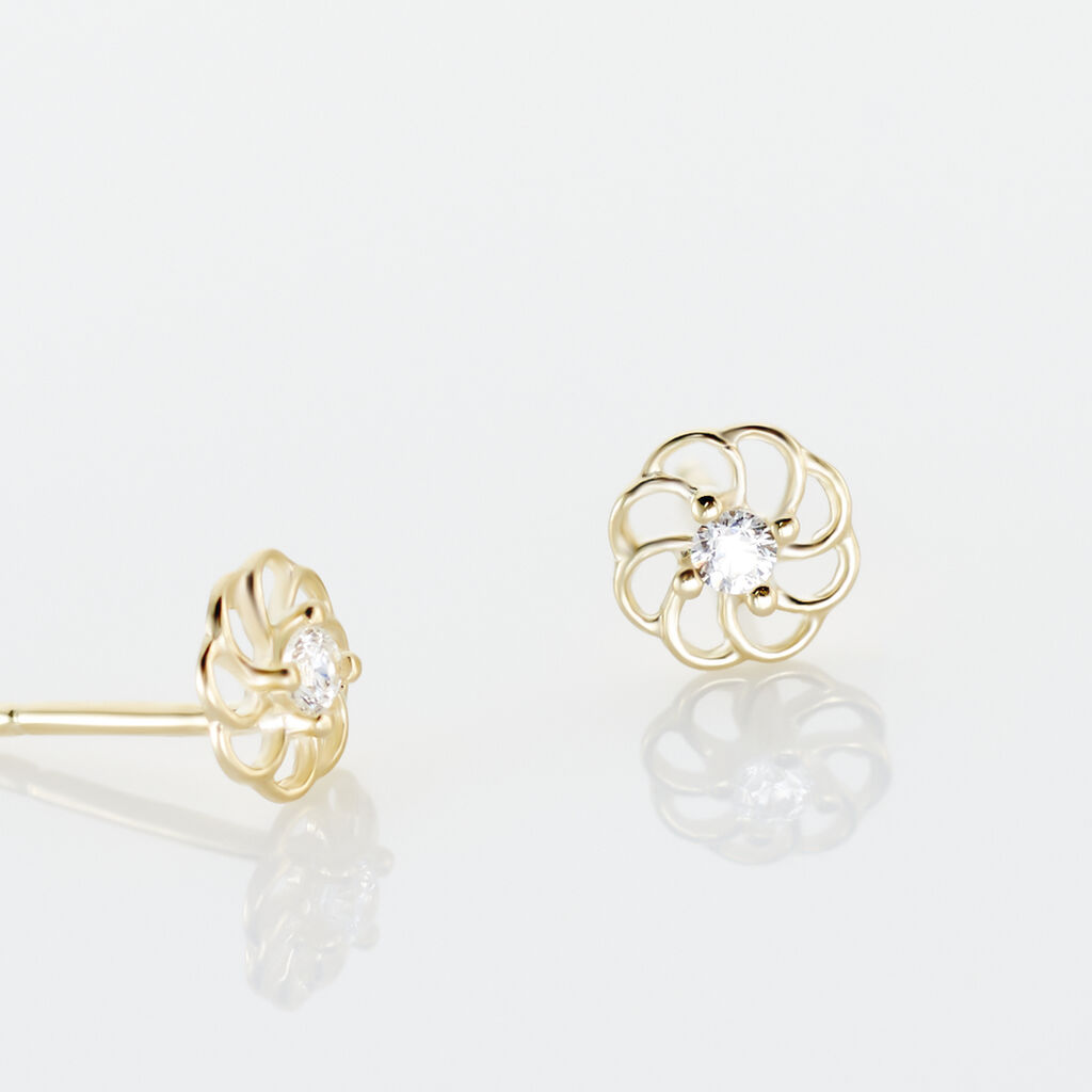 Boucles D'oreilles Puces Eleanor Fleur Or Jaune Oxyde De Zirconium - Clous d'oreilles Famille | Histoire d’Or