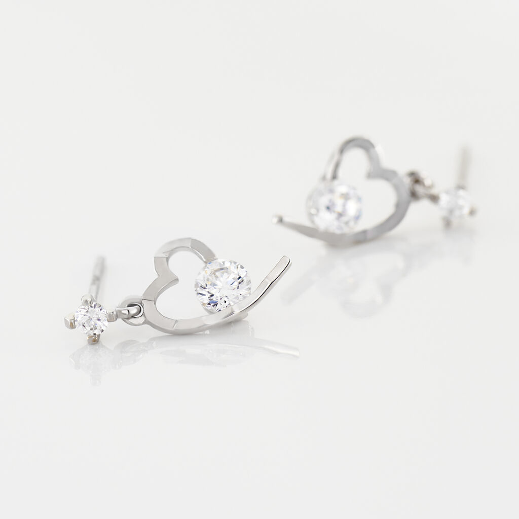 Boucles D'oreilles Puces Romance Or Blanc Oxyde De Zirconium - Boucles d'oreilles pendantes Femme | Histoire d&rsquo;Or