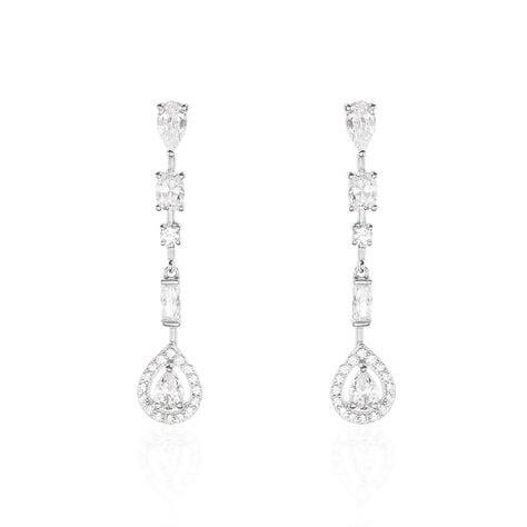 Boucles D'oreilles Pendantes Candia Or Blanc Oxyde De Zirconium - Boucles d'oreilles pendantes Femme | Histoire d&rsquo;Or