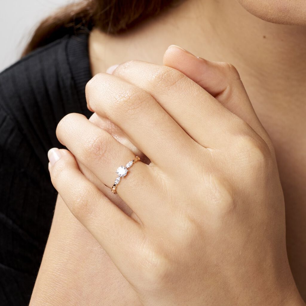 Bague Norhen Or Rose Oxyde De Zirconium - Bagues solitaires Femme | Histoire d’Or