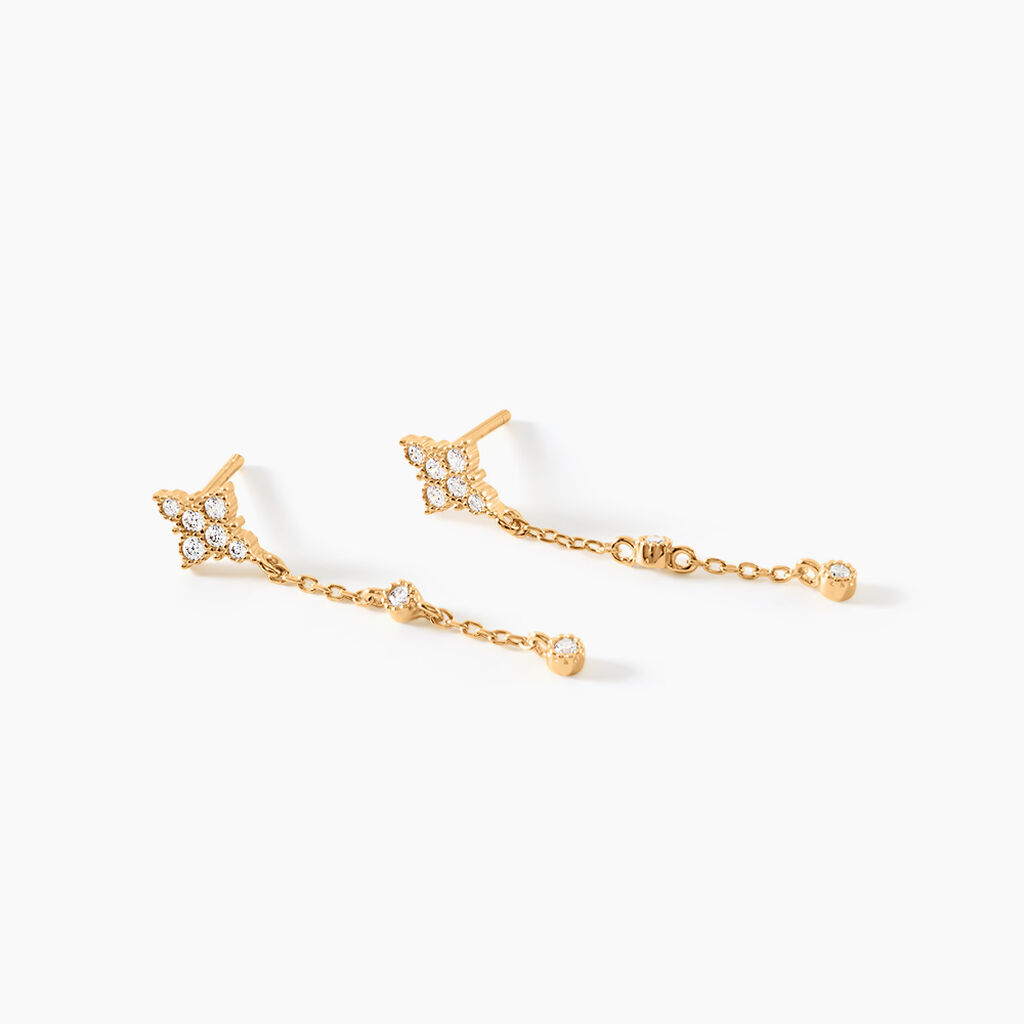 Boucles D'Oreilles Pendantes Dainty Plaqu&eacute; Or Jaune Oxyde De Zirconium - Boucles d'oreilles fantaisie Femme | Histoire d&rsquo;Or