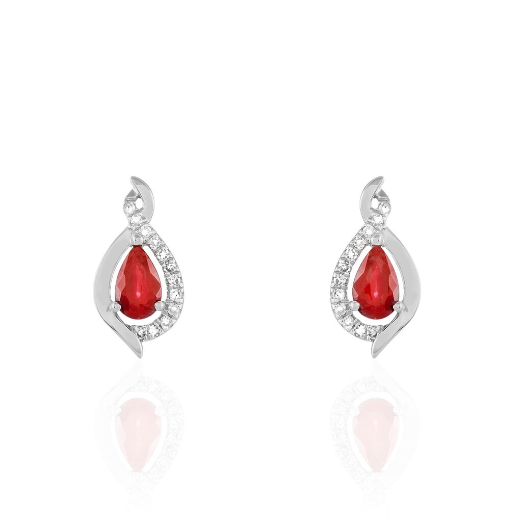 Boucles D'oreilles Puces Angelika Or Blanc Rubis Et Diamant - Clous d'oreilles Femme | Histoire d&rsquo;Or