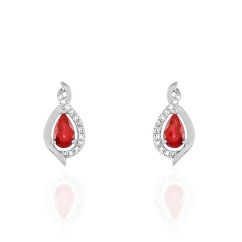 Boucles D'oreilles Puces Angelika Or Blanc Rubis Et Diamant - Clous d'oreilles Femme | Histoire d&rsquo;Or