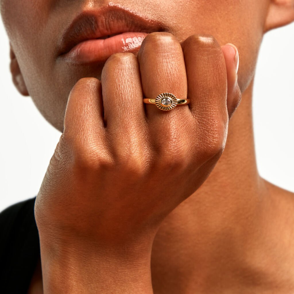 Bague Solaria Plaqu&eacute; Or Jaune Oxyde De Zirconium - Bagues solitaires Femme | Histoire d&rsquo;Or
