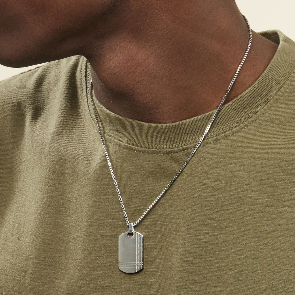 Collier Quadrillage Acier Blanc - Colliers fantaisie Homme | Histoire d’Or
