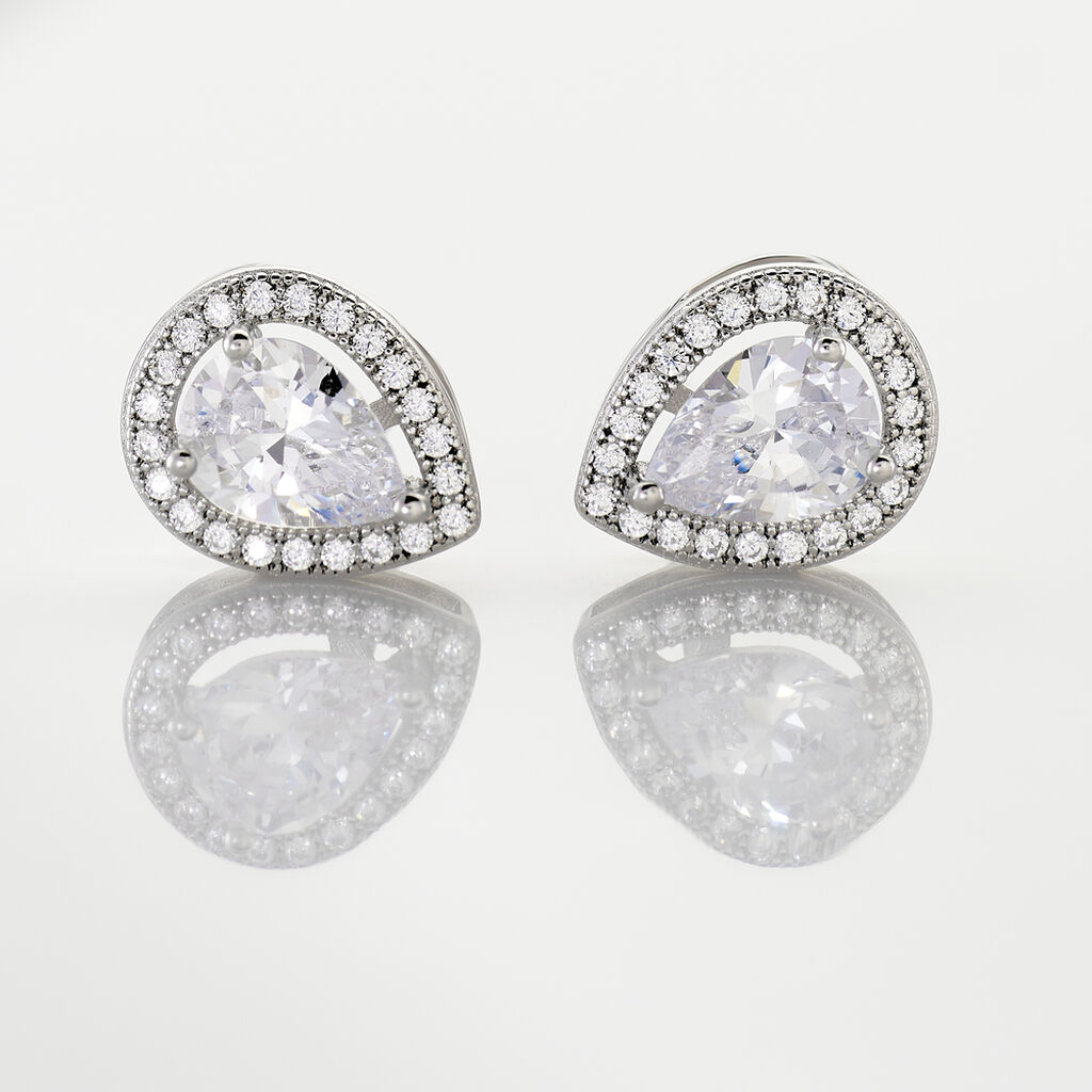 Boucles D'oreilles Puces Pilar Argent Blanc Oxyde De Zirconium - Boucles d'oreilles fantaisie Femme | Histoire d&rsquo;Or