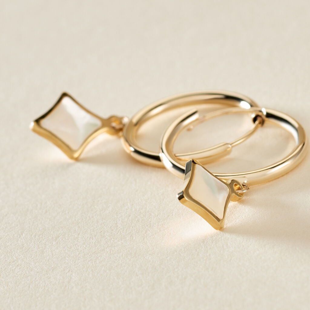 Creoles Lucky Gems Or Jaune Nacre - Boucles d'oreilles cr&eacute;oles Femme | Histoire d&rsquo;Or