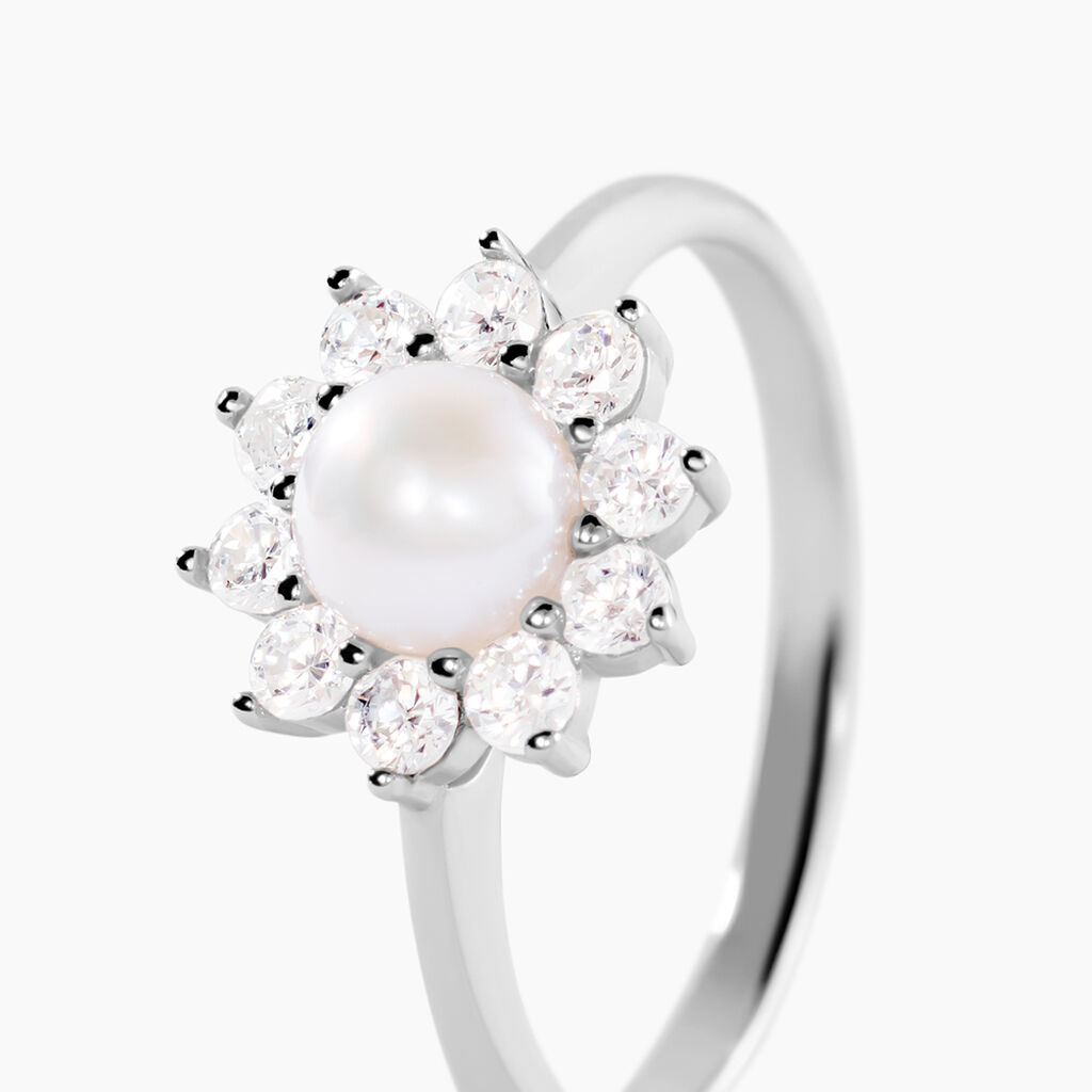 Bague Argent Blanc Cheri Perle De Culture Oxydes De Zirconium - Bagues solitaires Femme | Histoire d&rsquo;Or