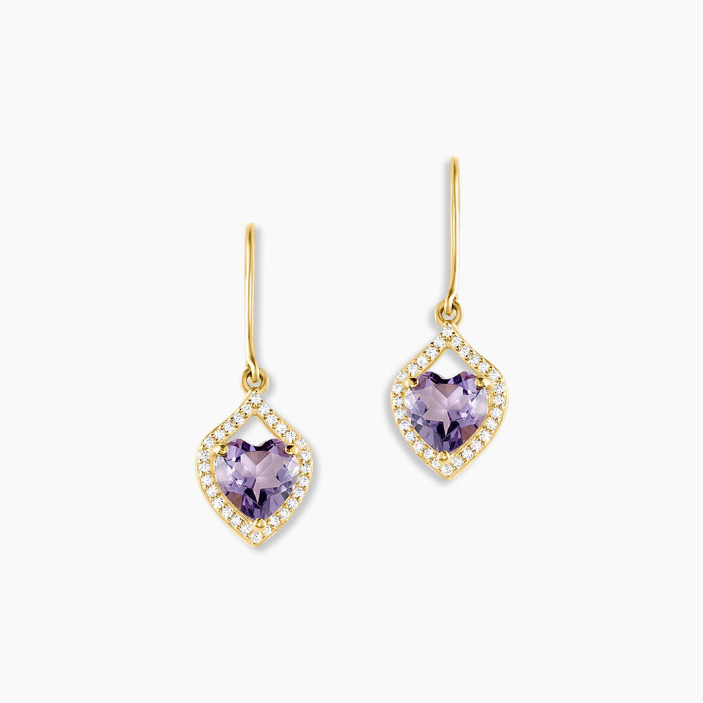 Boucles D'oreilles Pendantes Rosaline Or Jaune Amethyste Et Oxyde - Boucles d'oreilles pendantes Femme | Histoire d’Or