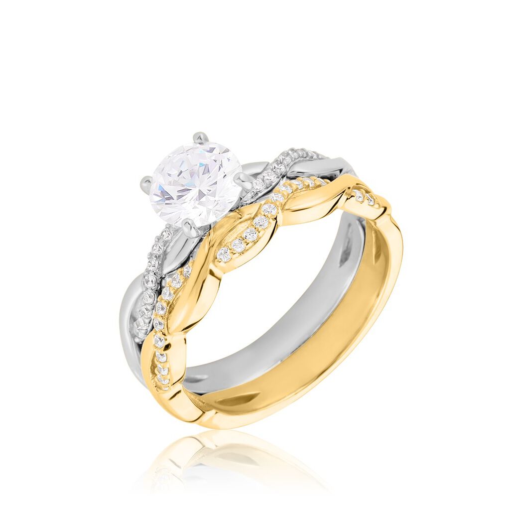 Bague Manille Argent Bicolore Oxyde De Zirconium - Bagues solitaires Femme | Histoire d&rsquo;Or
