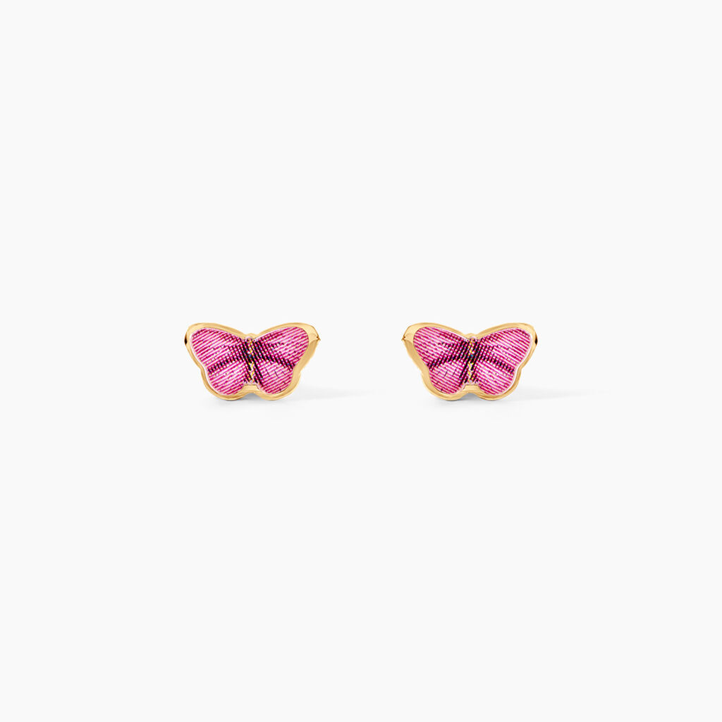 Boucles D'Oreilles Puces Sulivia Papillon Argent Dor&eacute; A L'Or 750/1000 - Boucles d'oreilles fantaisie Enfant | Histoire d&rsquo;Or