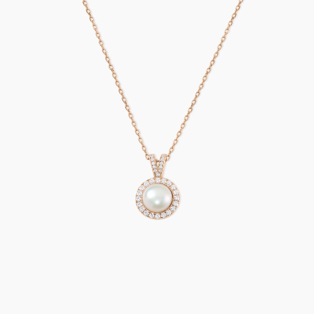 Collier Olivia Argent Rose Perle De Culture Et Oxyde De Zirconium - Colliers fantaisie Femme | Histoire d&rsquo;Or