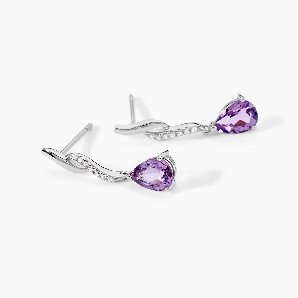 Boucles D'oreilles Pendantes Assaf Or Blanc Amethyste Et Oxyde - Boucles d'oreilles pendantes Femme | Histoire d&rsquo;Or
