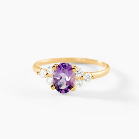 Bague Anaid Or Jaune Amethyste Et Oxyde De Zirconium - Bagues solitaires Femme | Histoire d&rsquo;Or