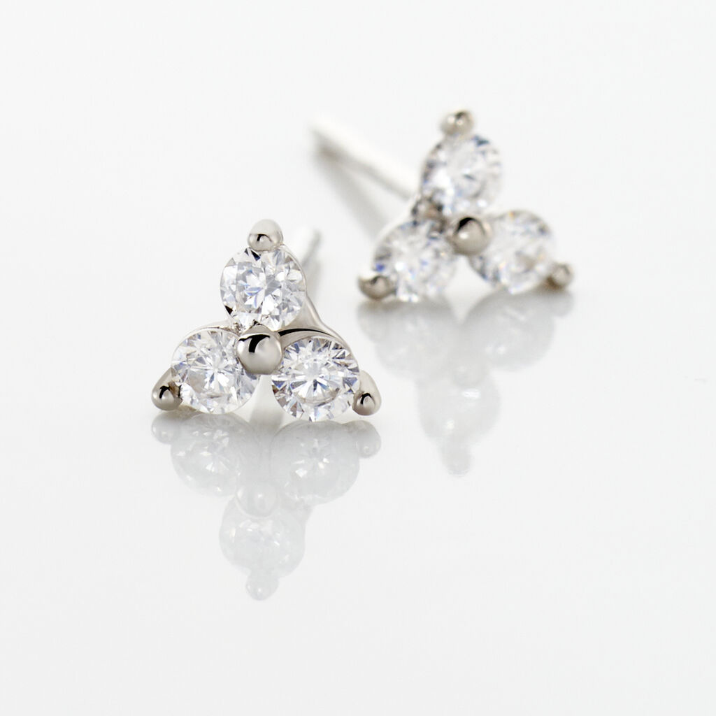 Boucles D'oreilles Puces Eleanor Fleur Or Blanc Oxyde De Zirconium - Clous d'oreilles Femme | Histoire d’Or