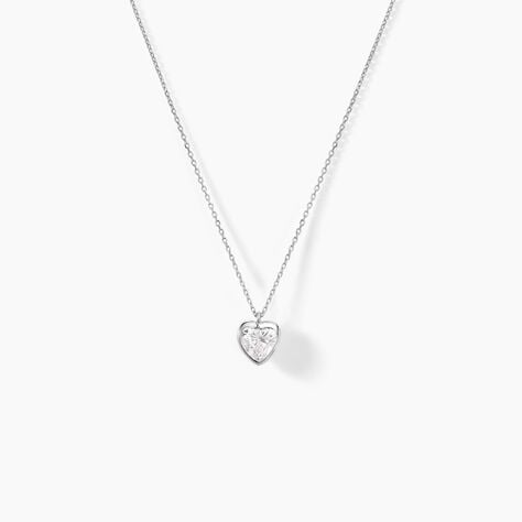 Collier Coeur Serti Clos Or Blanc Oxyde De Zirconium - Colliers Femme | Histoire d’Or
