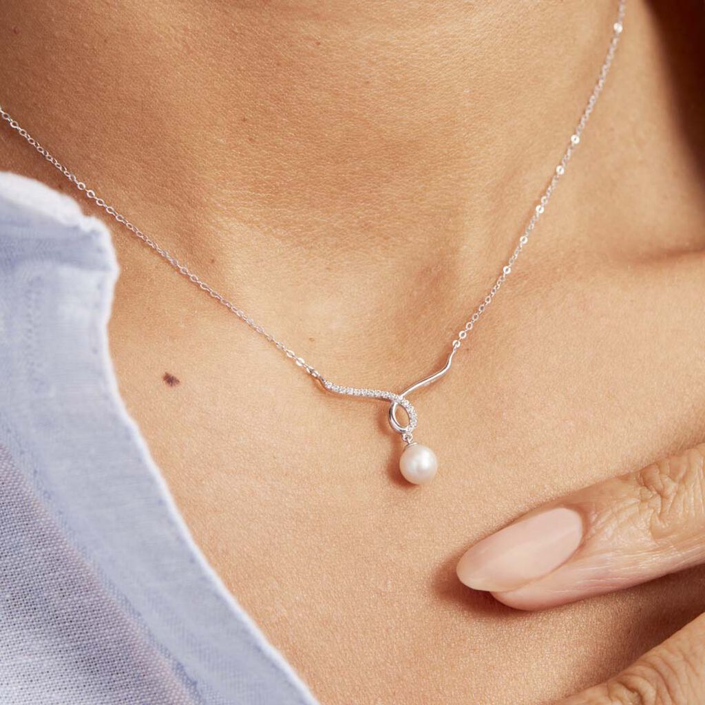 Collier Or Blanc Proximae Perle De Culture Oxydes De Zirconium - Colliers Femme | Histoire d’Or