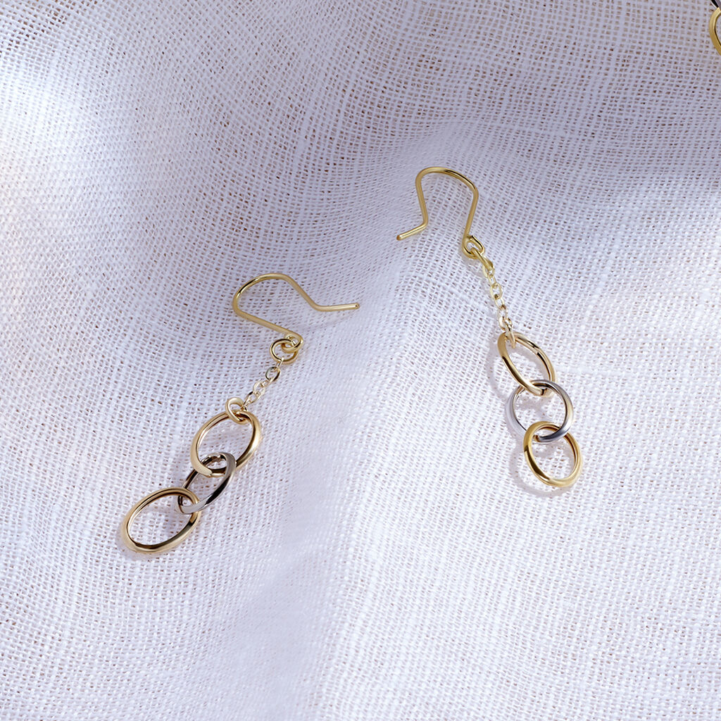 Boucles D'oreilles Pendantes Lucette Or Bicolore - Boucles d'oreilles pendantes Femme | Histoire d&rsquo;Or