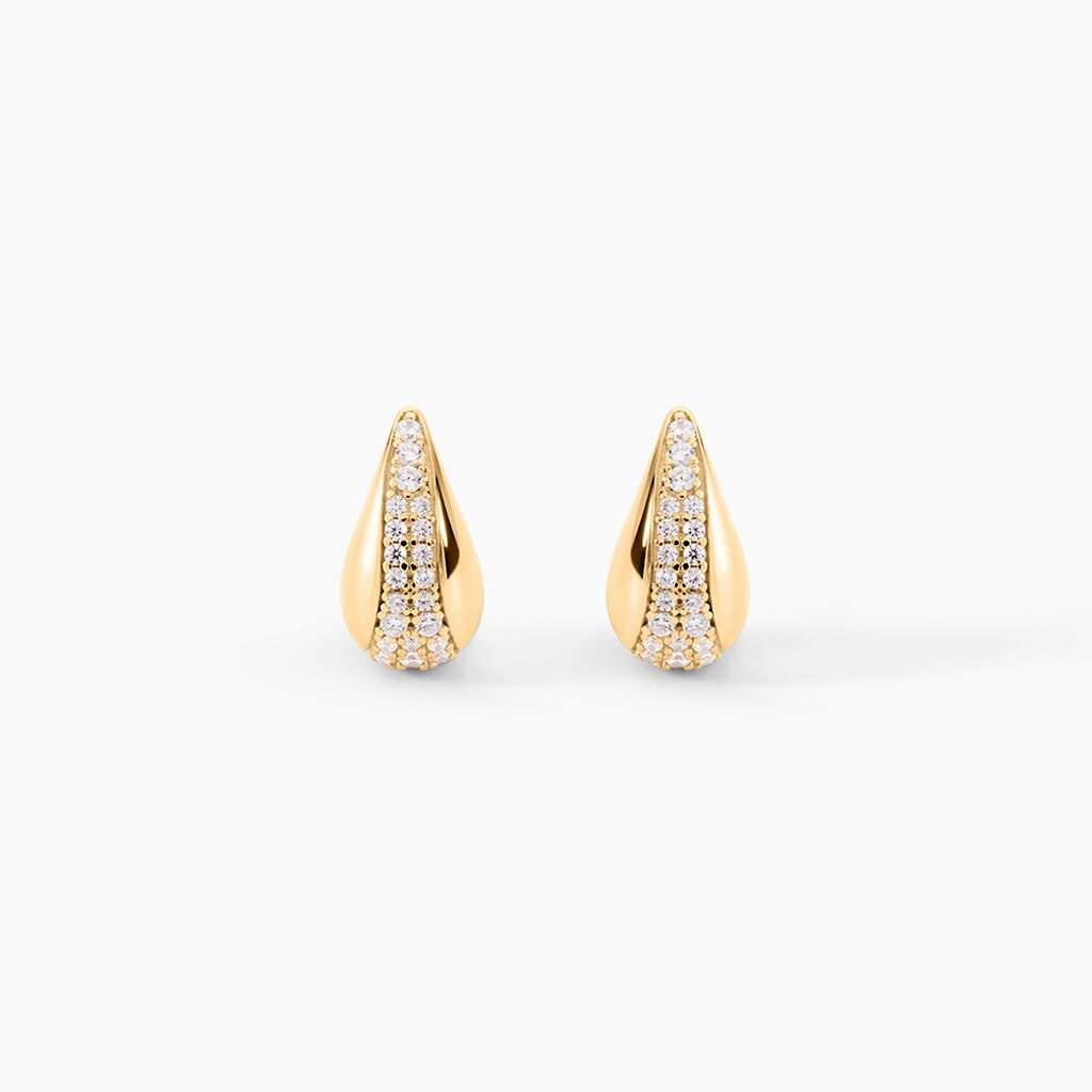 Boucles D'Oreilles Puces Gerardine Argent Dor&eacute; A L'Or 750/1000 Oxyde De Zirconium - Boucles d'oreilles empierr&eacute;es Femme | Histoire d&rsquo;Or