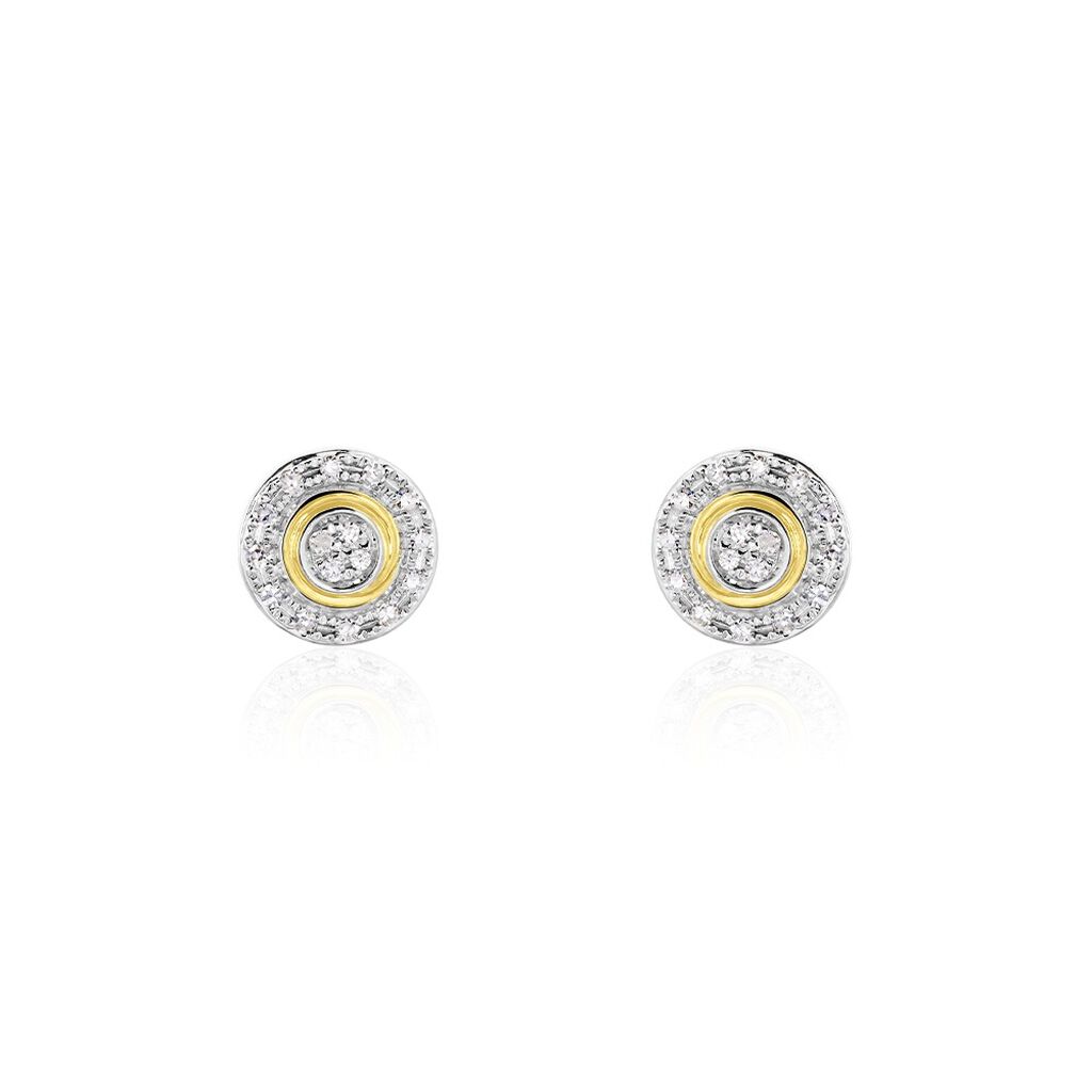 Boucles D'oreilles Puces Rosangela Or Bicolore Diamant Blanc - Clous d'oreilles Femme | Histoire d’Or
