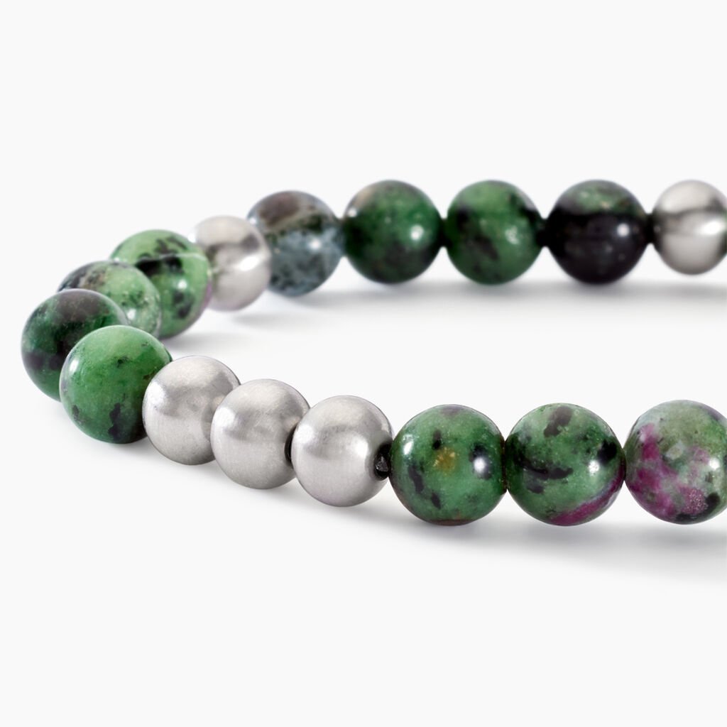 Bracelet Adonis Acier Blanc Unakite - Bracelets Homme | Histoire d&rsquo;Or