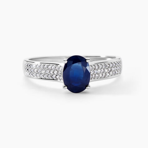 Bague Solitaire Or Blanc Crista Saphir Diamants - Bagues solitaires Femme | Histoire d’Or