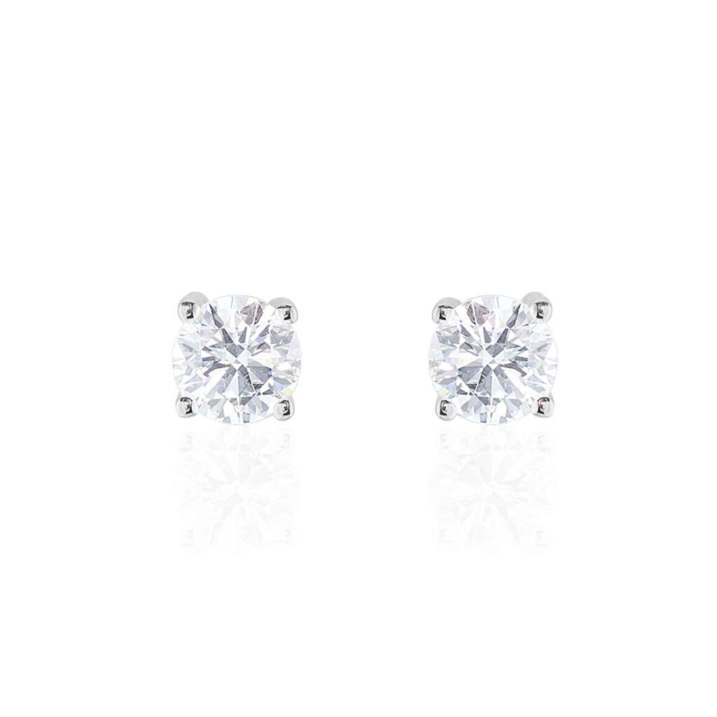 Boucles D'oreilles Puces 4 Griffes Or Blanc Diamant Synthetique - Clous d'oreilles Femme | Histoire d&rsquo;Or