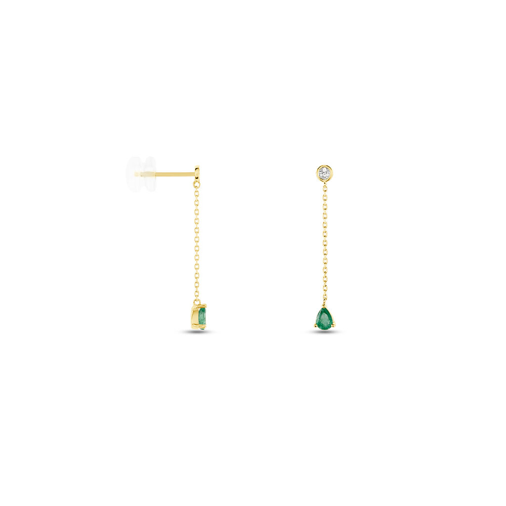 Boucles D'oreilles Pendantes Gracilia Or Jaune Emeraude Diamant - Boucles d'oreilles pendantes Femme | Histoire d&rsquo;Or