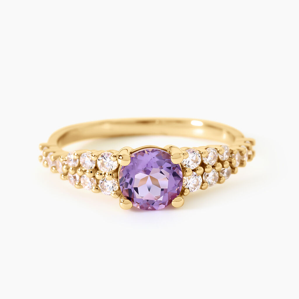 Bague Tissina Argent Dor&eacute; A L'Or 750/1000 Am&eacute;thyste Oxyde De Zirconium - Bagues solitaires Femme | Histoire d&rsquo;Or