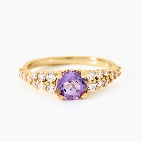 Bague Tissina Argent Dor&eacute; A L'Or 750/1000 Am&eacute;thyste Oxyde De Zirconium - Bagues solitaires Femme | Histoire d&rsquo;Or
