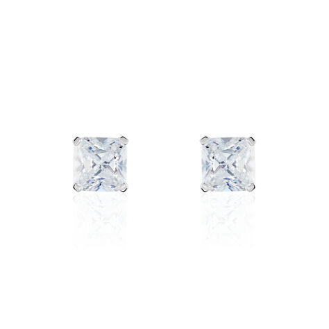 Boucles D'oreilles Puces Doreen Carre Or Blanc Oxyde De Zirconium - Clous d'oreilles Famille | Histoire d’Or