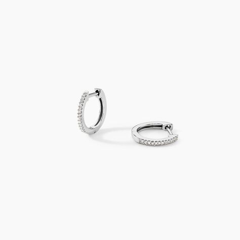 Créoles Aryanna Rondes Or Blanc Diamant - Boucles d'oreilles créoles Femme | Histoire d’Or
