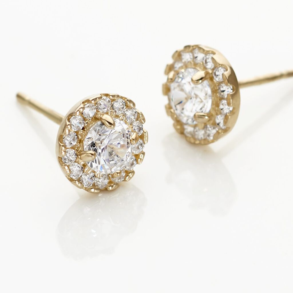 Boucles D'oreilles Puces Edna Or Jaune Oxyde De Zirconium - Clous d'oreilles Femme | Histoire d&rsquo;Or