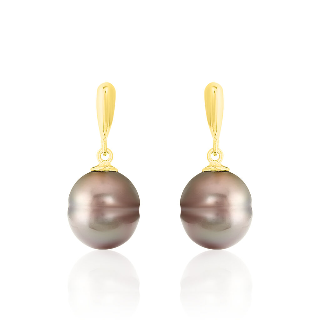 Boucles D'oreilles Pendantes Semi-baroque Or Jaune Perle De Tahiti - Boucles d'oreilles pendantes Femme | Histoire d’Or