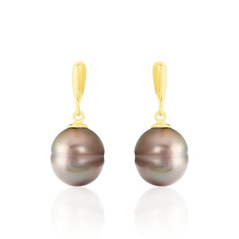 Boucles D'oreilles Pendantes Semi-baroque Or Jaune Perle De Tahiti - Boucles d'oreilles pendantes Femme | Histoire d’Or