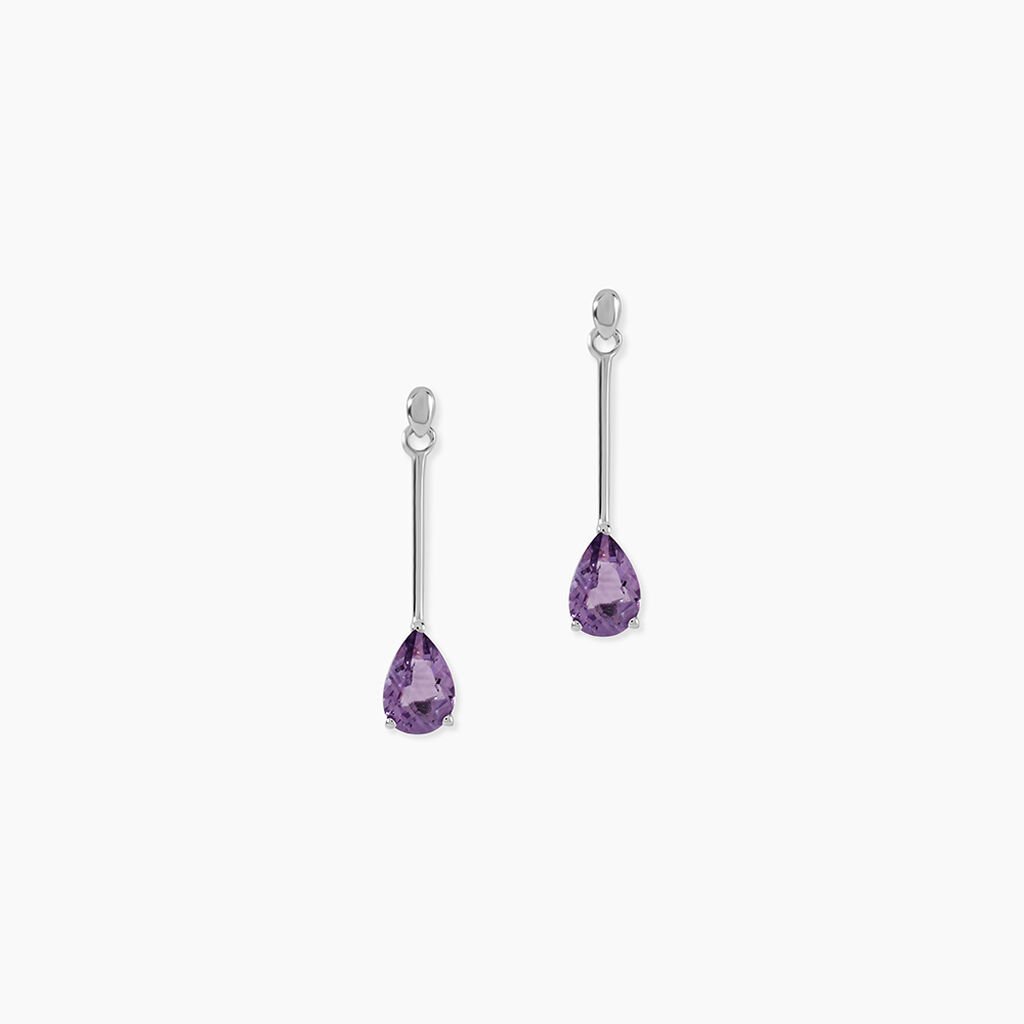 Boucles D'oreilles Pendantes Goutte Or Blanc Amethyste - Boucles d'oreilles pendantes Femme | Histoire d&rsquo;Or