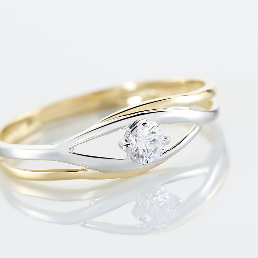 Bague Solitaire Peline Or Bicolore Oxyde De Zirconium - Bagues solitaires Femme | Histoire d&rsquo;Or